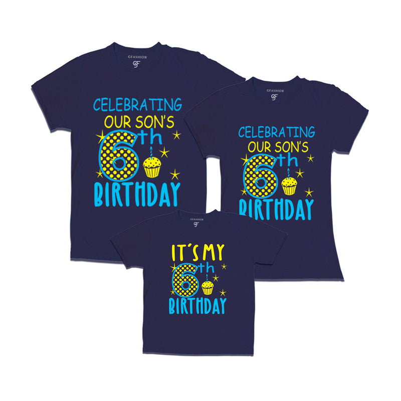 Celebrating 6th Birthday T-shirts for  Dad Mom and Son in Navy Color available @ gfashion.jpg