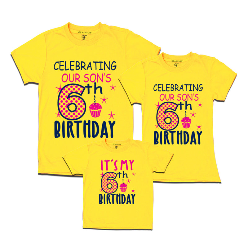 Celebrating 6th Birthday T-shirts for  Dad Mom and Son in Yellow Color available @ gfashion.jpg