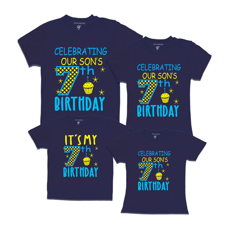Celebrating 7th Birthday T-shirts For Son With Family in Navy Color available @ gfashion.jpg