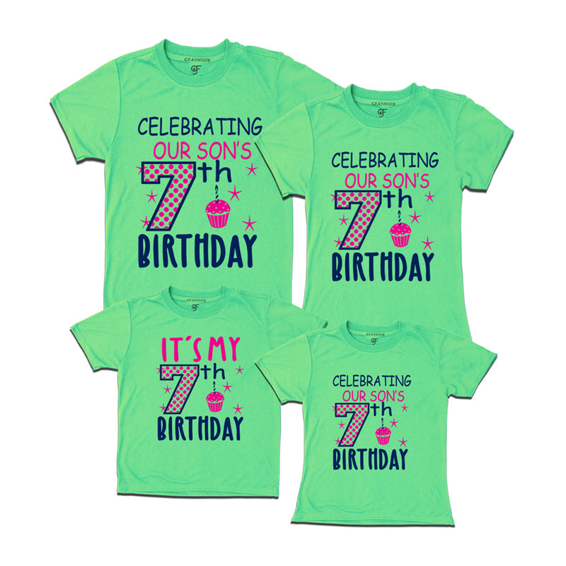 Celebrating 7th Birthday T-shirts For Son With Family in Pista Green Color available @ gfashion.jpg