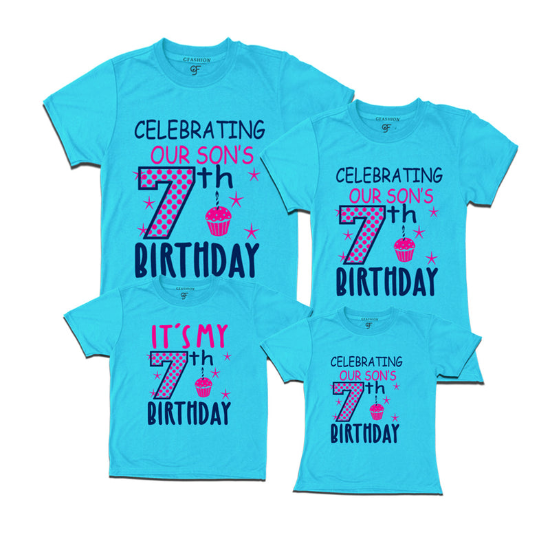 Celebrating 7th Birthday T-shirts For Son With Family in Sky Blue Color available @ gfashion.jpg