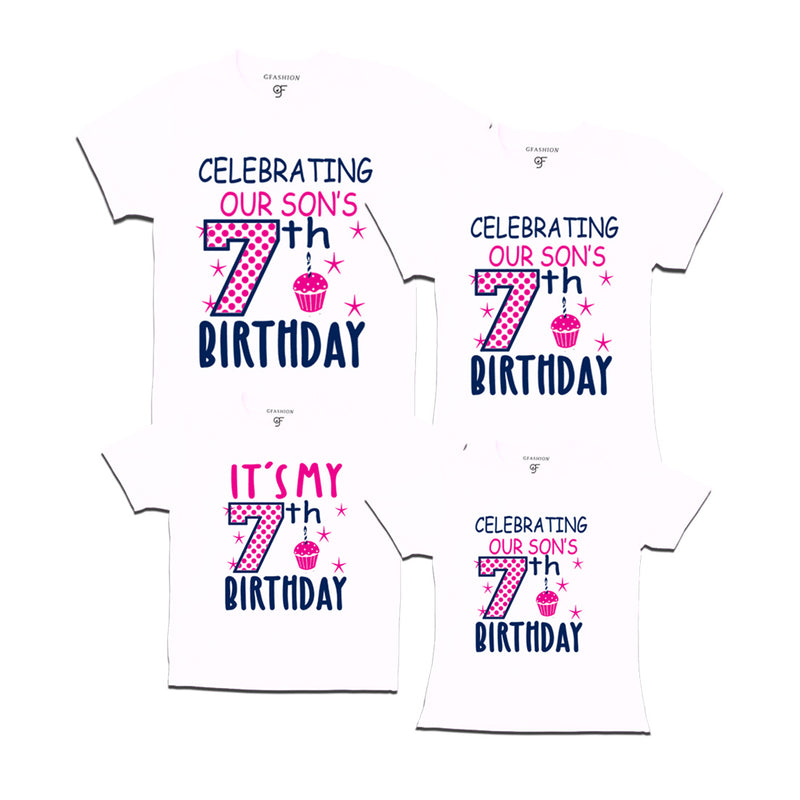 Celebrating 7th Birthday T-shirts For Son With Family in White Color available @ gfashion.jpg