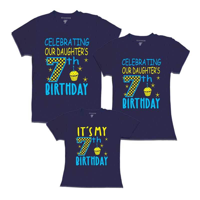 Celebrating 7th Birthday T-shirts for  Dad Mom and Daughter in Navy  Color available @ gfashion.jpg