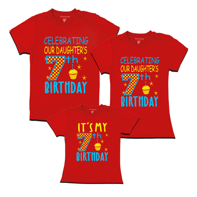 Celebrating 7th Birthday T-shirts for  Dad Mom and Daughter in Red Color available @ gfashion.jpg