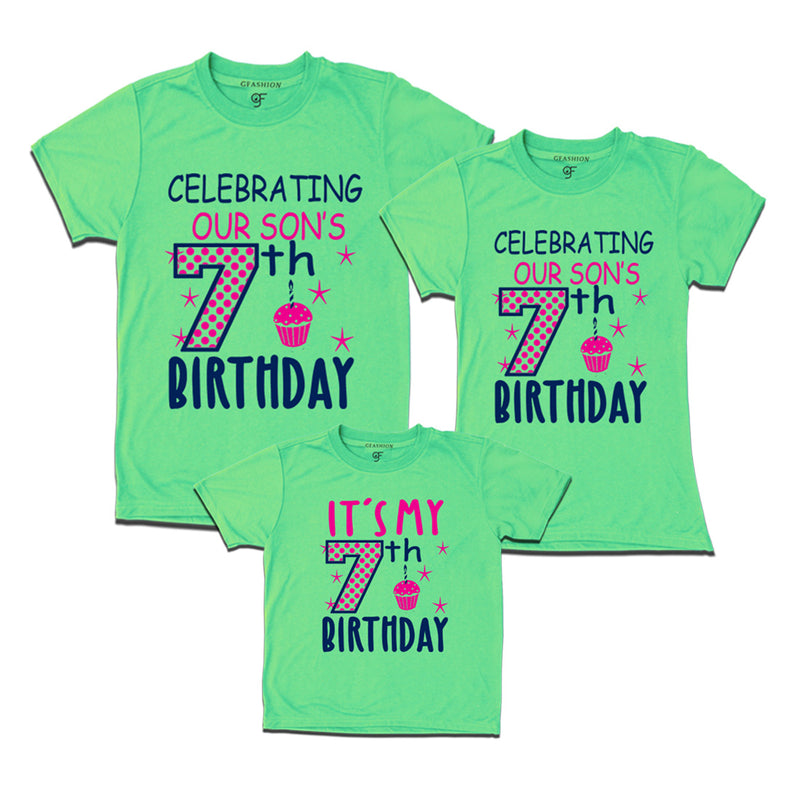 Celebrating 7th Birthday T-shirts for  Dad Mom and Son in Pista Green Color available @ gfashion.jpg