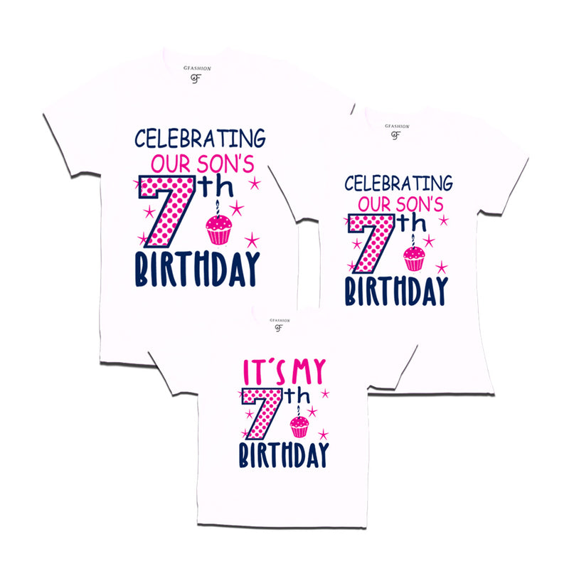 Celebrating 7th Birthday T-shirts for  Dad Mom and Son in White Color available @ gfashion.jpg