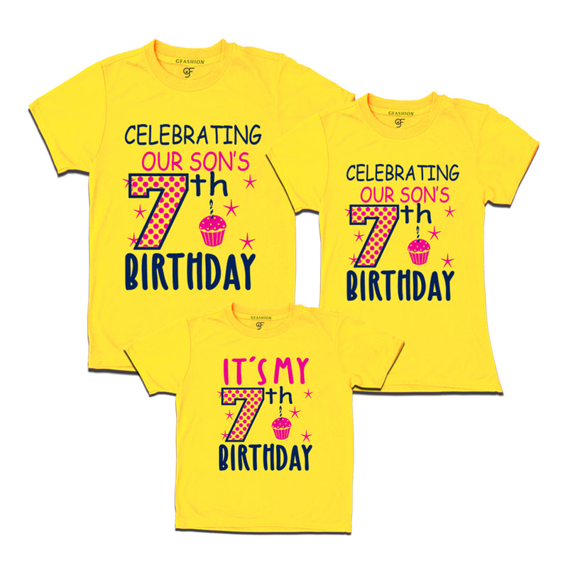 Celebrating 7th Birthday T-shirts for  Dad Mom and Son in Yellow Color available @ gfashion.jpg