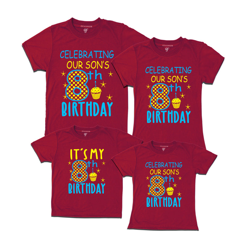 Celebrating 8th Birthday T-shirts For Son With Family in Maroon Color available @ gfashion.jpg