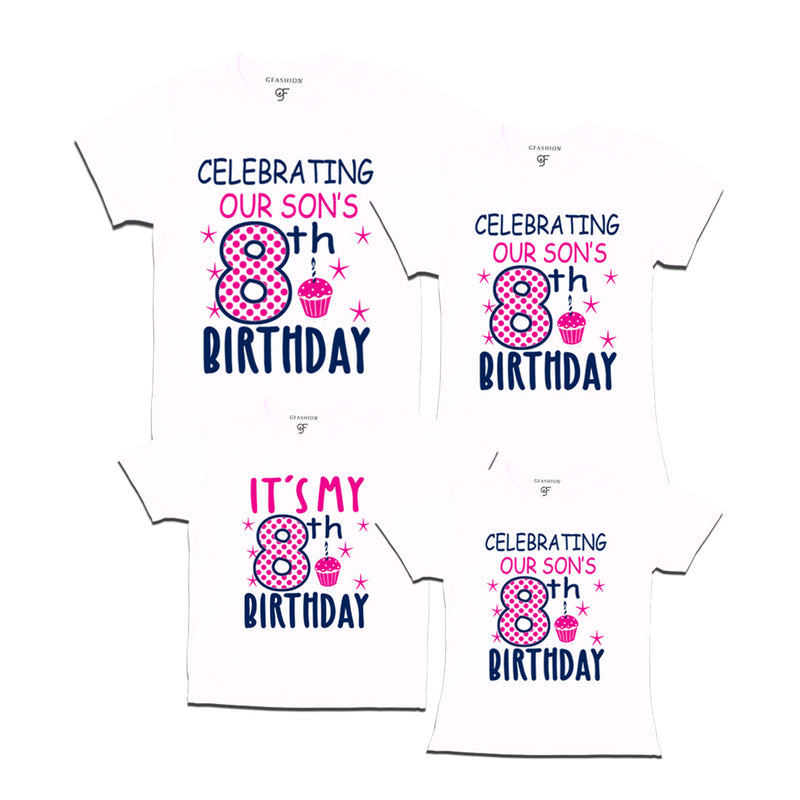 Celebrating 8th Birthday T-shirts For Son With Family in White Color available @ gfashion.jpg