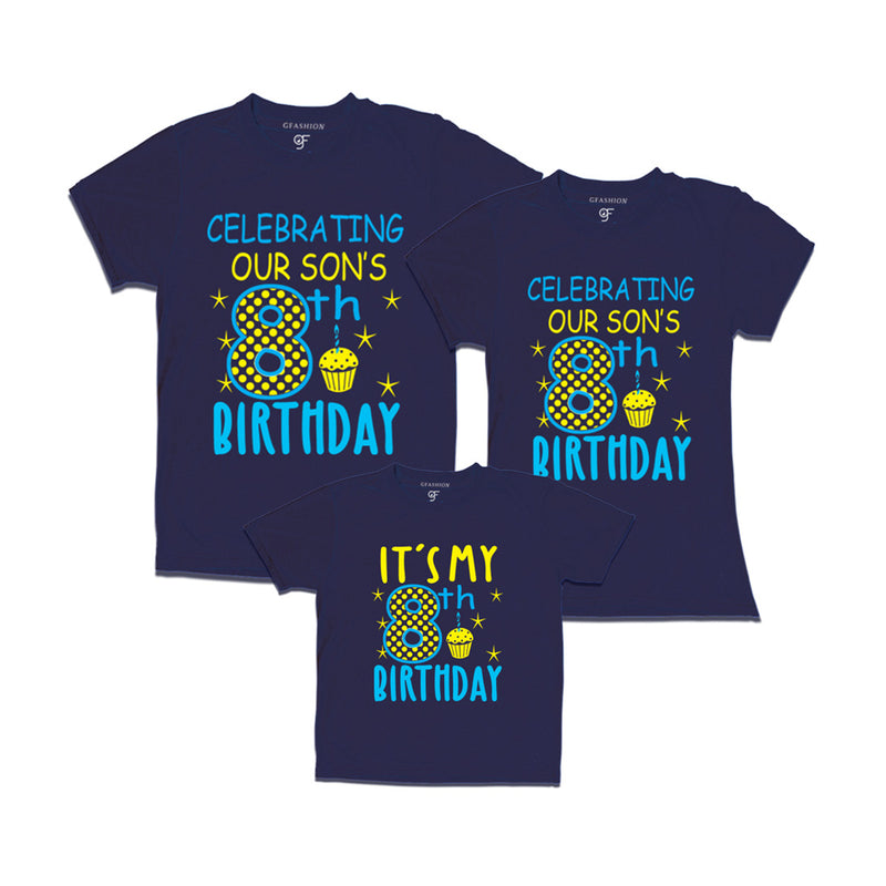 Celebrating 8th Birthday T-shirts for  Dad Mom and Son in Navy Color available @ gfashion.jpg