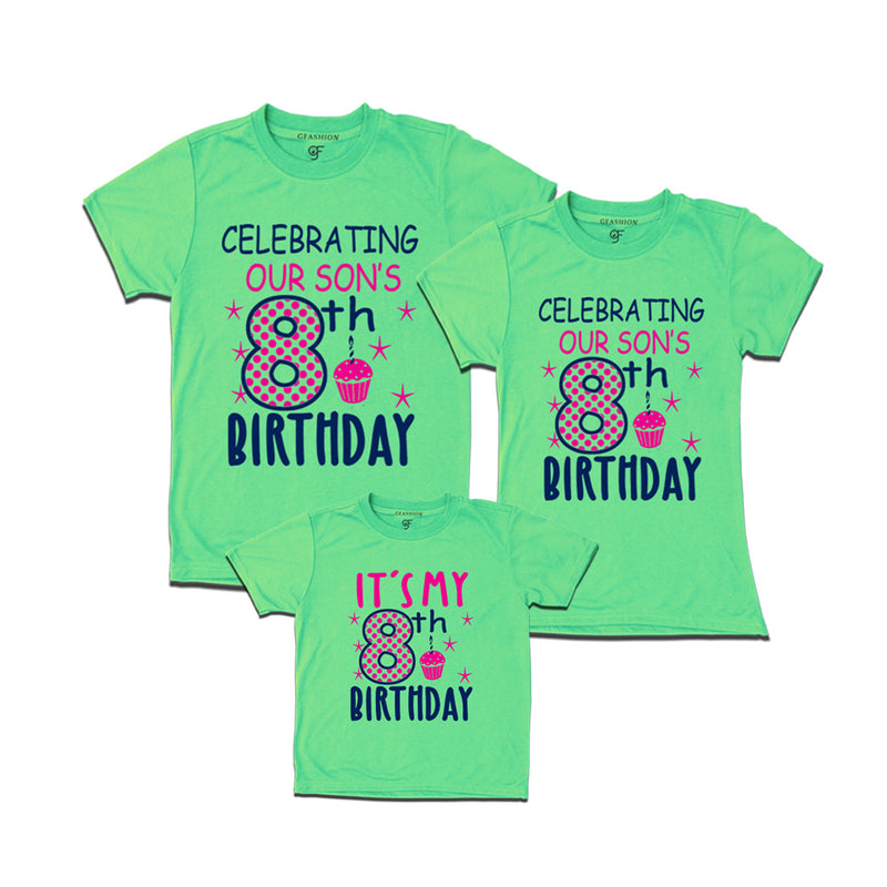 Celebrating 8th Birthday T-shirts for  Dad Mom and Son in Pista Green Color available @ gfashion.jpg