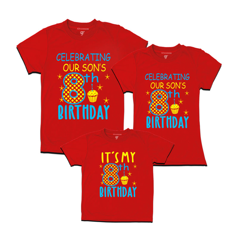 Celebrating 8th Birthday T-shirts for  Dad Mom and Son in Red Color available @ gfashion.jpg