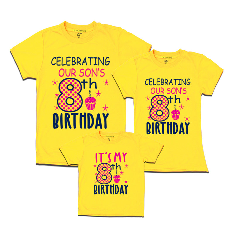 Celebrating 8th Birthday T-shirts for  Dad Mom and Son in Yellow Color available @ gfashion.jpg