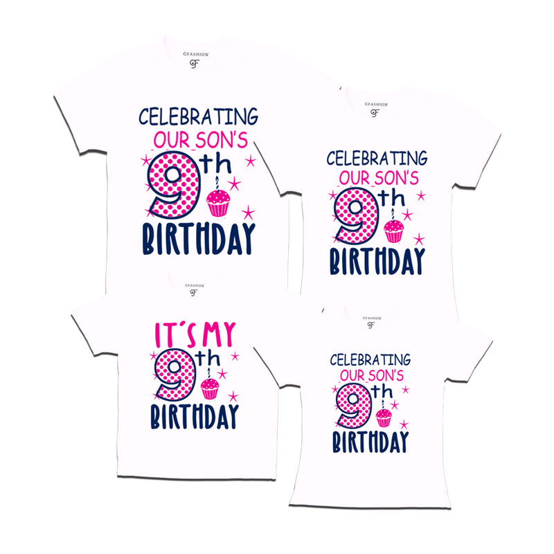 Celebrating 9th Birthday T-shirts For Son With Family in White Color available @ gfashion.jpg
