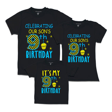Celebrating 9th Birthday T-shirts for  Dad Mom and Son in Black Color available @ gfashion.jpg
