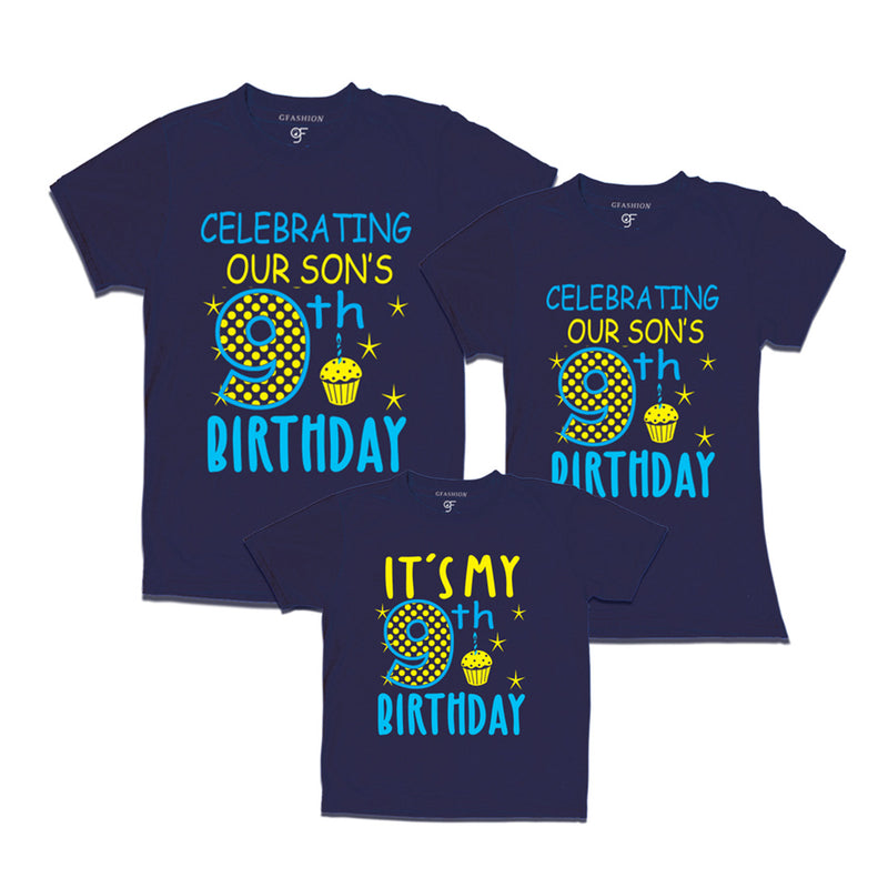 Celebrating 9th Birthday T-shirts for  Dad Mom and Son in Navy Color available @ gfashion.jpg