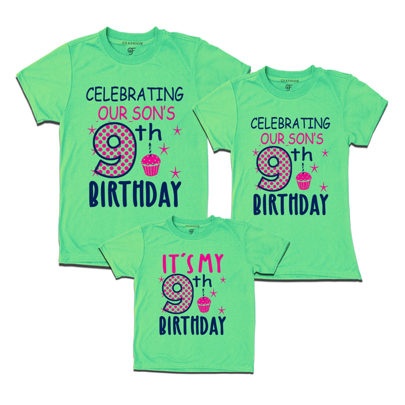 Celebrating 9th Birthday T-shirts for  Dad Mom and Son in Pista Green Color available @ gfashion.jpg