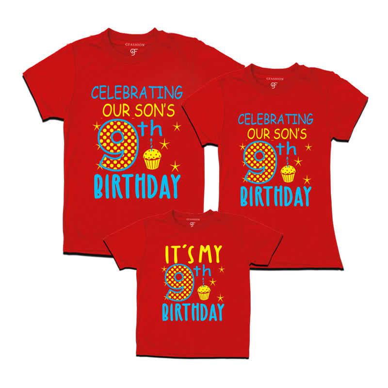 Celebrating 9th Birthday T-shirts for  Dad Mom and Son in Red Color available @ gfashion.jpg