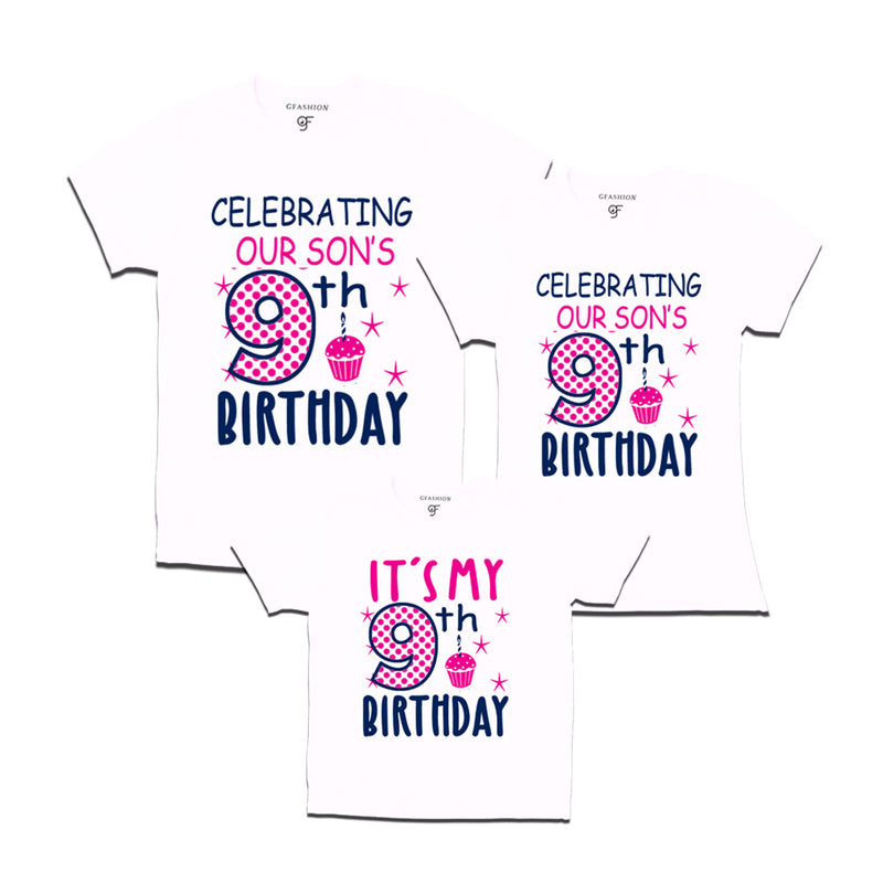 Celebrating 9th Birthday T-shirts for  Dad Mom and Son in White Color available @ gfashion.jpg
