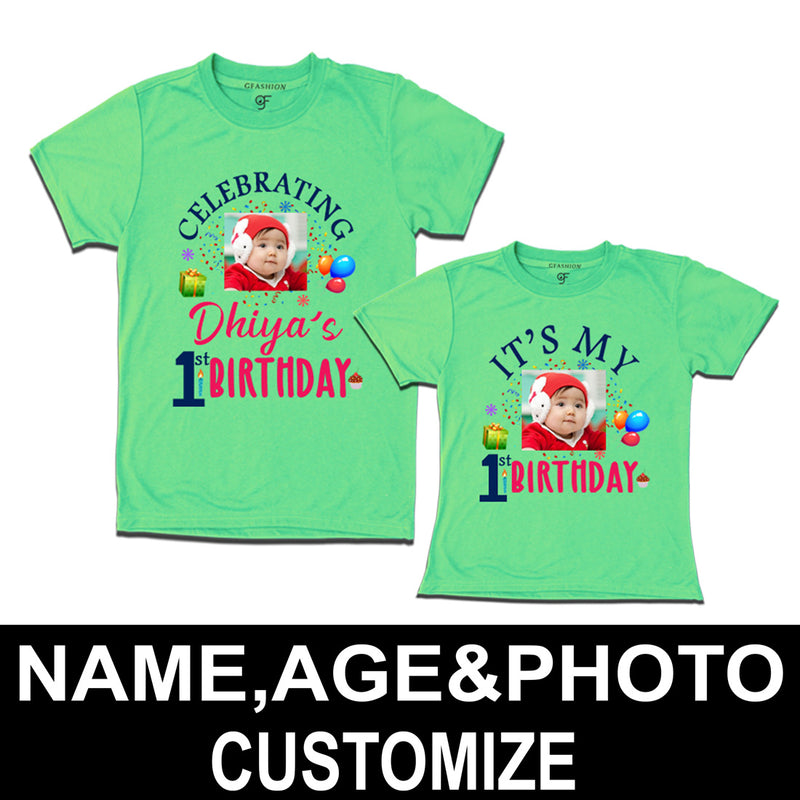 Celebrating Birthday Photo T-shirts for Dad and Daughter in Pista Green Color available @ gfashion.jpg
