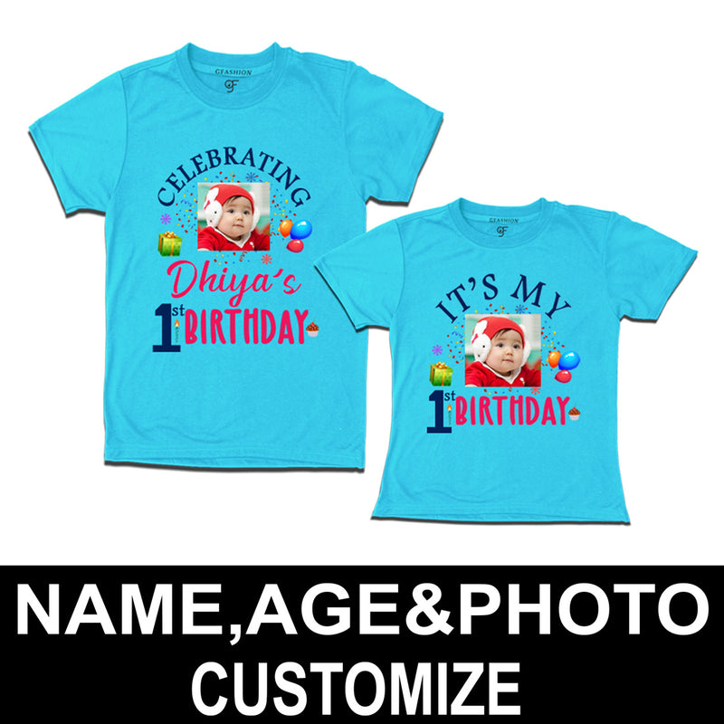 Celebrating Birthday Photo T-shirts for Dad and Daughter in Sky Blue Color available @ gfashion.jpg