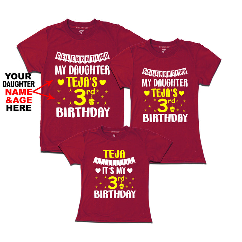 Celebrating My Daughter's Birthday-Name and Age Customized T-shirts With Family in Maroon Color available @ gfashion.jpg