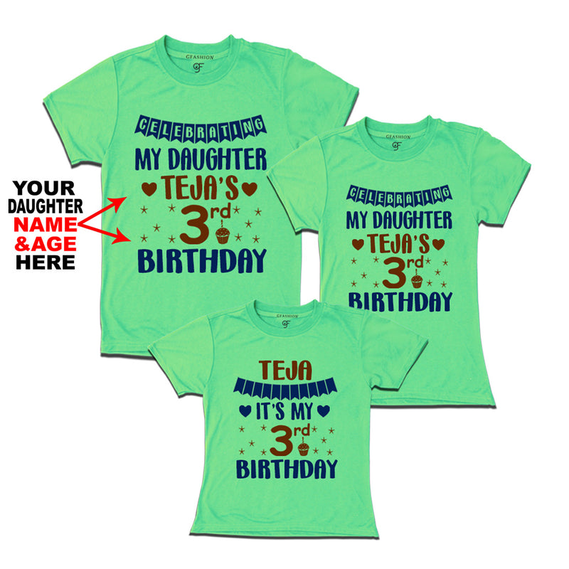 Celebrating My Daughter's Birthday-Name and Age Customized T-shirts With Family in Pista Green Color available @ gfashion.jpg