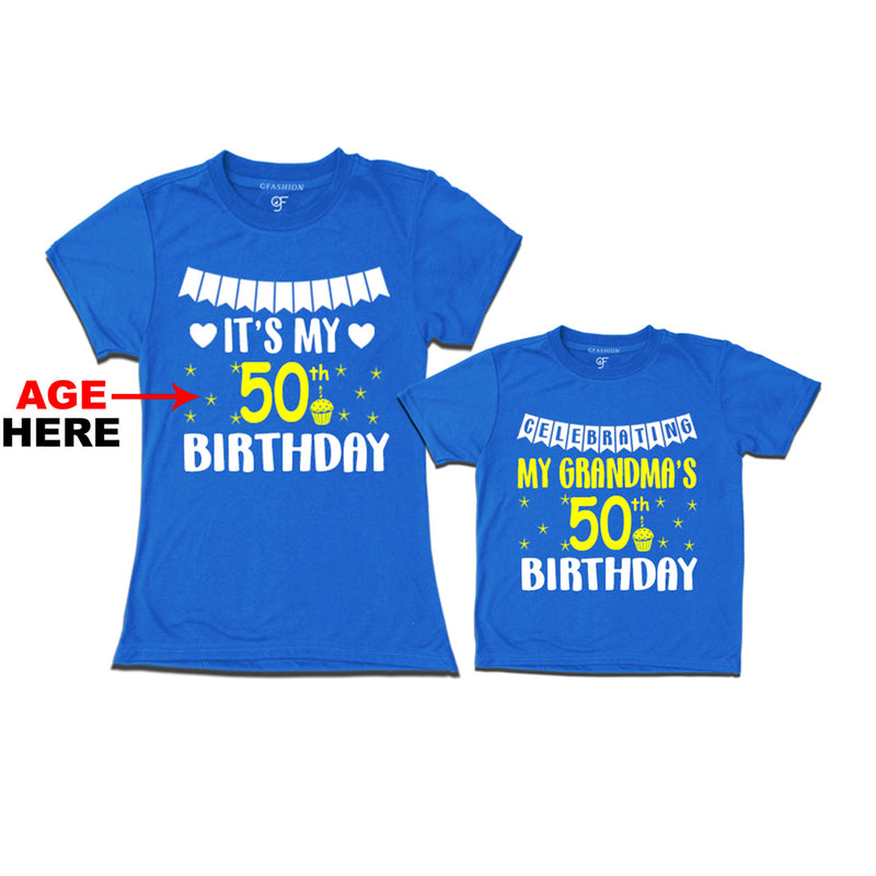 Celebrating My Grandma's Birthday T-shirts with Age Customized in Blue Color available @ gfashion.jpg