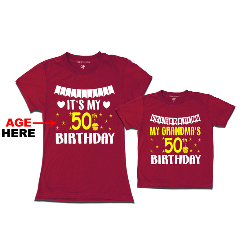 Celebrating My Grandma's Birthday T-shirts with Age Customized in Maroon Color available @ gfashion.jpg