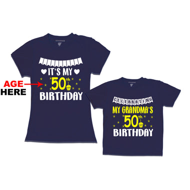 Celebrating My Grandma's Birthday T-shirts with Age Customized in Navy Color available @ gfashion.jpg