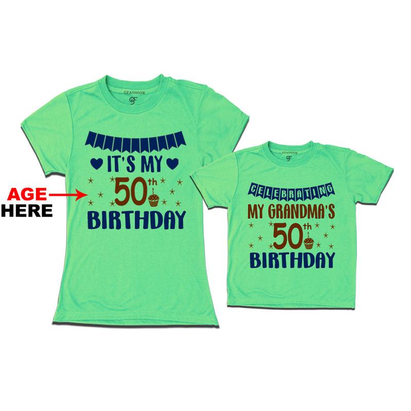 Celebrating My Grandma's Birthday T-shirts with Age Customized in Pista Green Color available @ gfashion.jpg