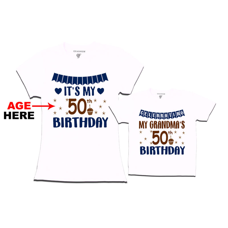 Celebrating My Grandma's Birthday T-shirts with Age Customized in White Color available @ gfashion.jpg