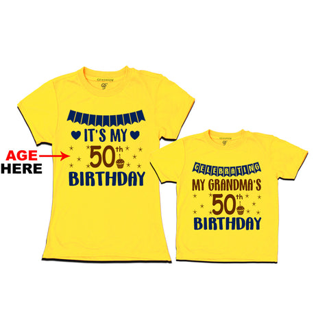 Celebrating My Grandma's Birthday T-shirts with Age Customized in Yellow Color available @ gfashion.jpg