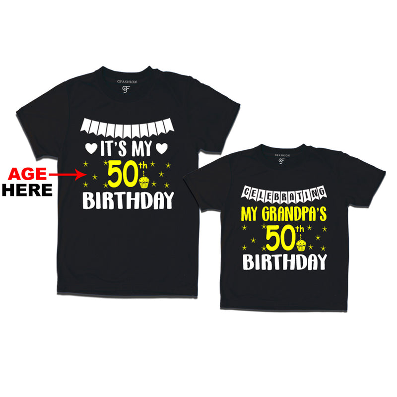 Celebrating My Grandpa's Birthday T-shirts with Age Customized in Black Color available @ gfashion.jpg