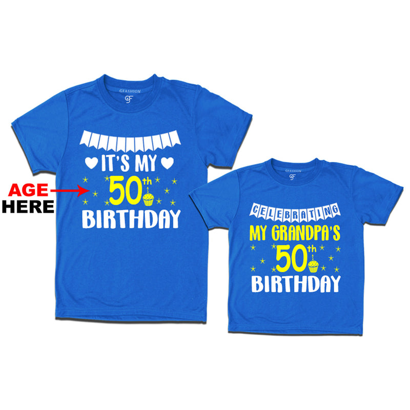 Celebrating My Grandpa's Birthday T-shirts with Age Customized in Blue Color available @ gfashion.jpg