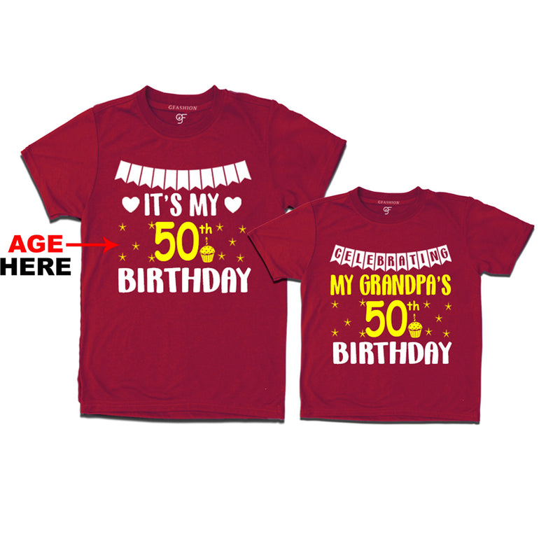 Celebrating My Grandpa's Birthday T-shirts with Age Customized in Maroon Color available @ gfashion.jpg