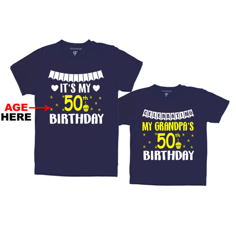 Celebrating My Grandpa's Birthday T-shirts with Age Customized in Navy Color available @ gfashion.jpg