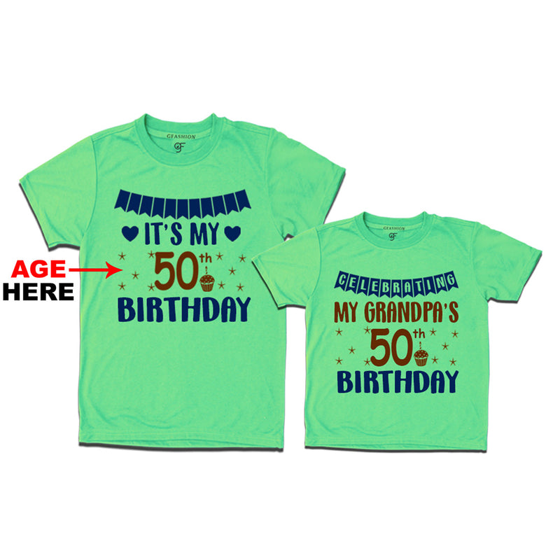 Celebrating My Grandpa's Birthday T-shirts with Age Customized in Pista Green Color available @ gfashion.jpg