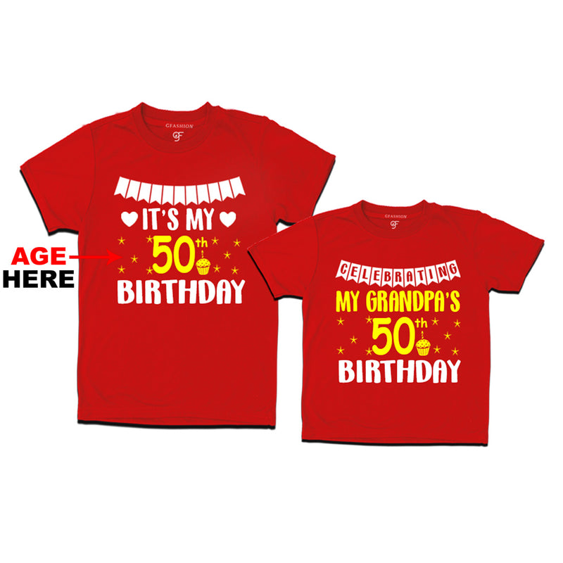 Celebrating My Grandpa's Birthday T-shirts with Age Customized in Red Color available @ gfashion.jpg