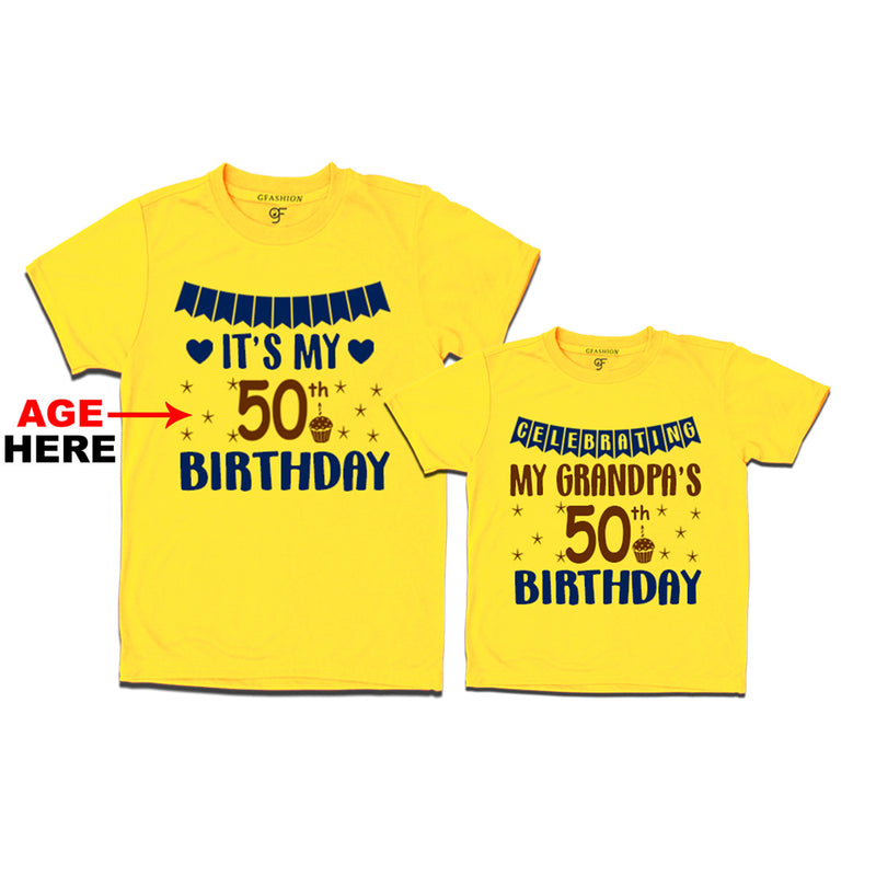 Celebrating My Grandpa's Birthday T-shirts with Age Customized in Yellow Color available @ gfashion.jpg