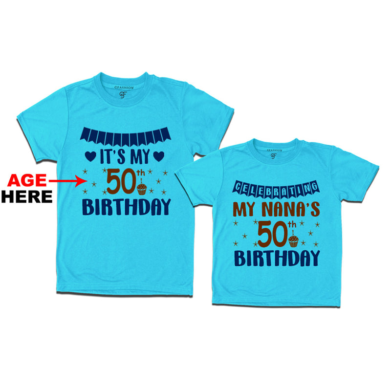Celebrating My Nana's Birthday T-shirts with Age Customized in Sky Blue Color available @ gfashion.jpg