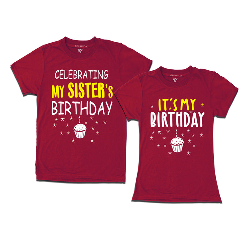 Celebrating My Sister's Birthday T-shirts With Brother in Maroon Color available @ gfashion.jpg