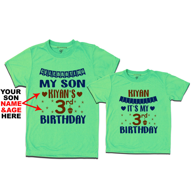 Celebrating My Son's Birthday-Name and Age Customized T-shirts With Dad in Pista Green Color available @ gfashion.jpg