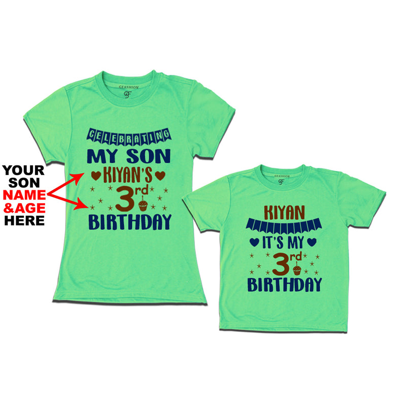 Celebrating My Son's Birthday-Name and Age Customized T-shirts With Mom in Pista Green Color available @ gfashion.jpg