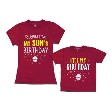 Celebrating My Son's Birthday T-shirts With Mom in Maroon Color available @ gfashion.jpg