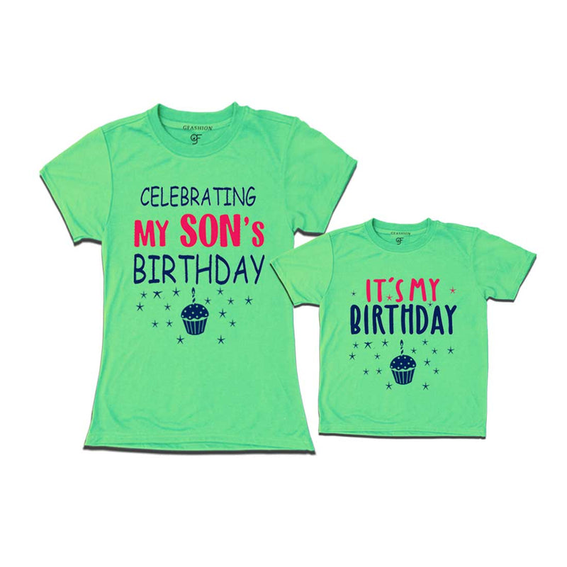 Celebrating My Son's Birthday T-shirts With Mom in Pista Green Color available @ gfashion.jpg
