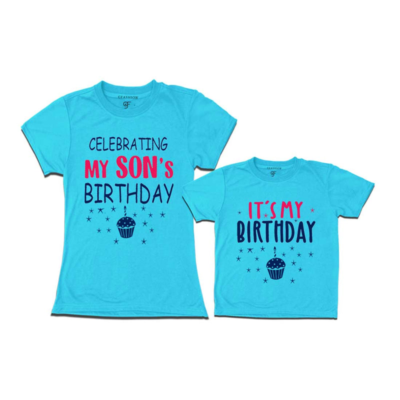 Celebrating My Son's Birthday T-shirts With Mom in Sky Blue Color available @ gfashion.jpg