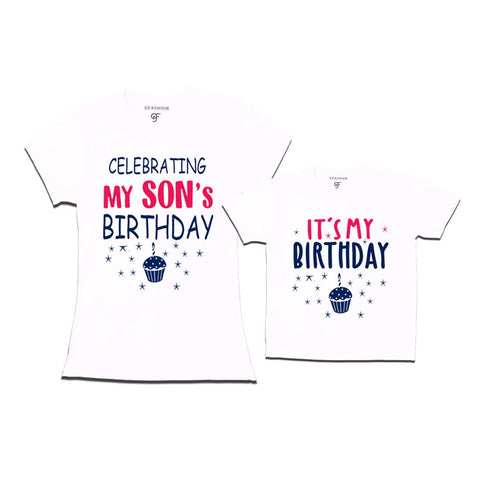 Celebrating My Son's Birthday T-shirts With Mom in White Color available @ gfashion.jpg