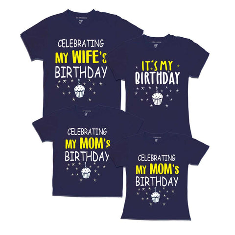 Celebrating My Wife's Birthday Family T-shirts-Set of 4 in Navy Color available @ gfashion.jpg
