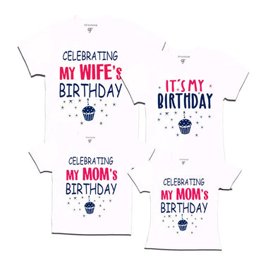 Celebrating My Wife's Birthday Family T-shirts-Set of 4 in White Color available @ gfashion.jpg